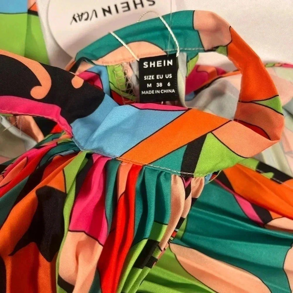 SHEIN VCAY Allover Print Tie Back Halter Dress - Picture 6 of 7